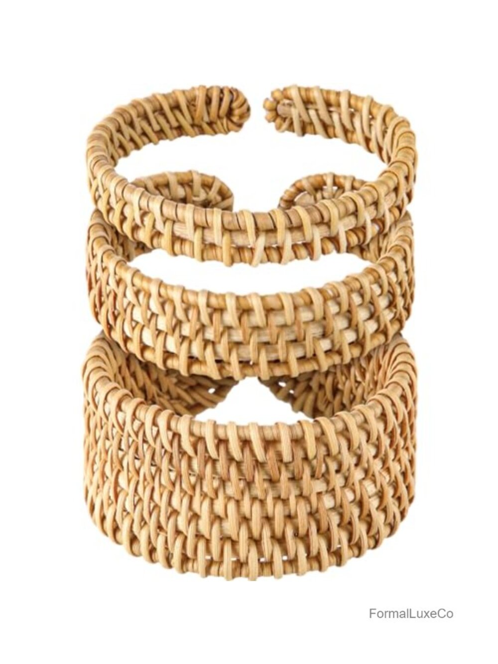 3 Handwoven Rattan Cuff Bracelets Adjustable Bohemian Chunky Wrap Bangle